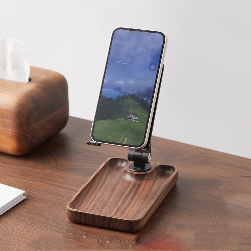 

Walnut Desktop Mobile Phone Stand Lifting Folding Tablet Holder with Tray Base