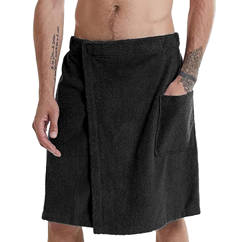 

Adjustable Sticky Beach Towel Shower Room Men Wearable Bathrobe with Pockets, Size: M(Black)