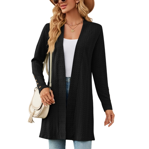 

Autumn And Winter Women Button Long Sleeve Loose Cardigan Jacket, Size: S(Black)