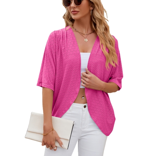 

Women Spring Summer Solid Color Half-Sleeve Cardigan Knitwear Air Conditioning Outerwear, Size: S(Bright Pink)