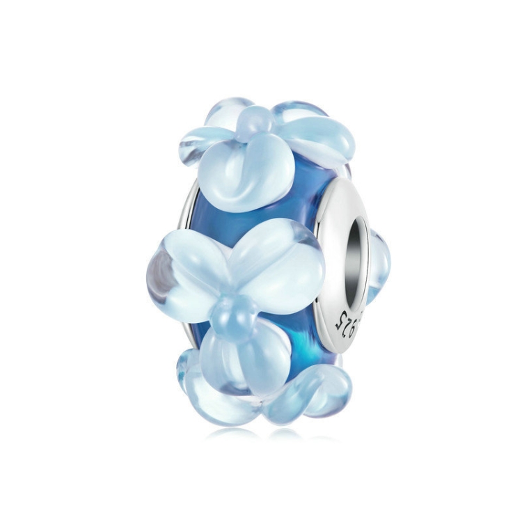 

S925 Sterling Silver Blue Flower Glass Beads DIY Jewelry(SCC2737)