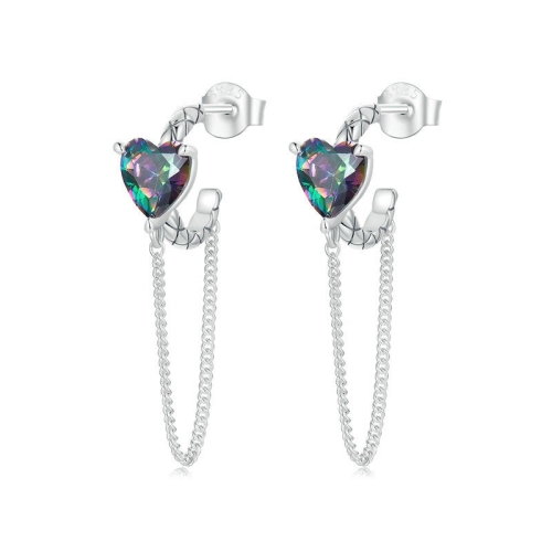 

S925 Sterling Silver Platinum-plated Heart-shaped Long Tassel Earrings(SCE1728)