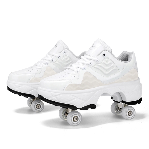 

Deformable Four-wheel Retractable Double-row Dual-purpose Roller Skates, Size: 33(DF09 White)