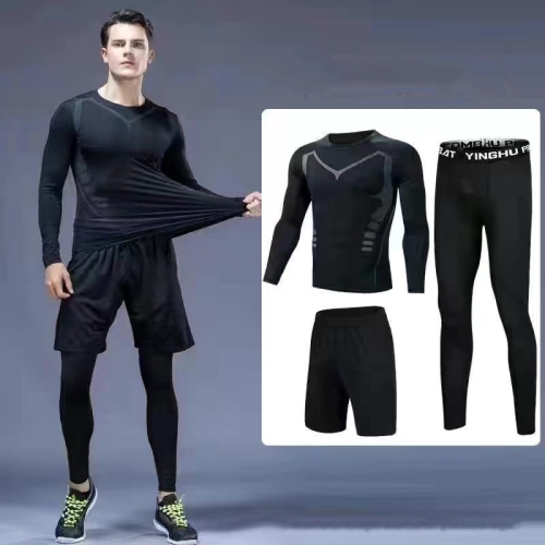 

3pcs / Set Men Gym Running Clothes Set Long-Sleeved Quick-Drying Sports Suit, Size: M(Science Fiction)