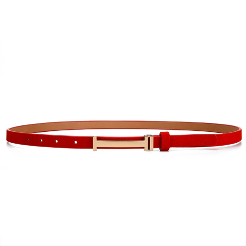 90cm Women Adjustable Leather Decorative Belt Casual Jeans Gold Buckle Thin Belt(Red)