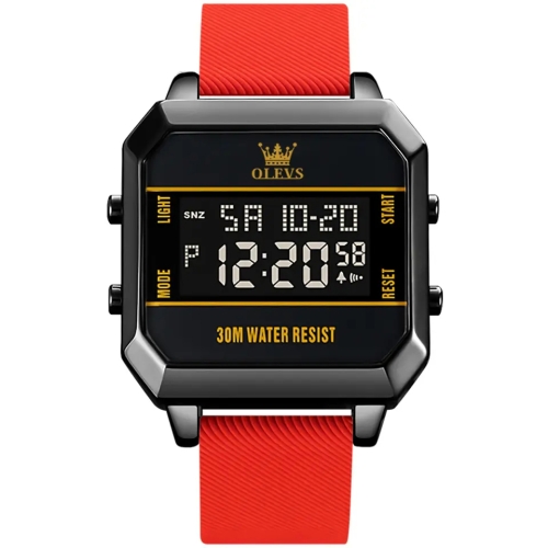 OLEVS 1103 Sports Multi-Function Square Intelligent Electronic Watch Waterproof Men Watch(Red)
