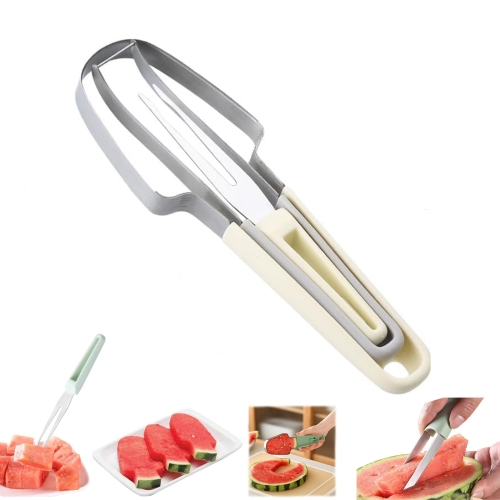 

3-in-1 Watermelon Tools Stainless Steel Watermelon Popsicle Cutter Fruit Slicer Peeler Knife Fork(Beige)