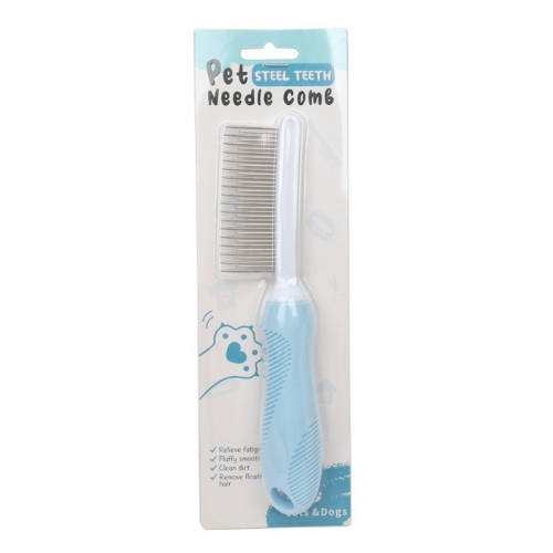 

Pet Cats Grooming Needle Comb Dogs De-Floating Hair Cleaning Comb, Style: Long And Short Teeth (Blue)