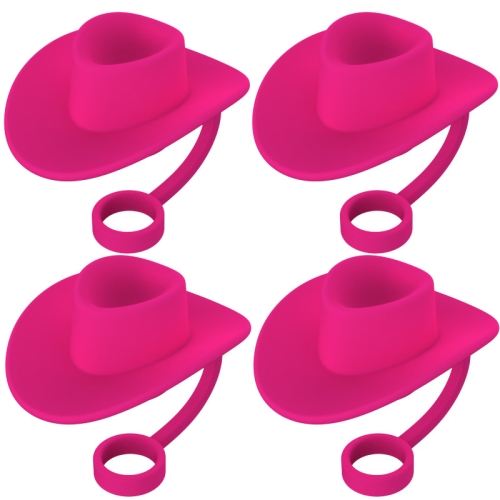 

4pcs /Set Silicone Straw Cap 6-10mm Universal Size Dust Plugs, Style: Cowboy Hat Rose Red