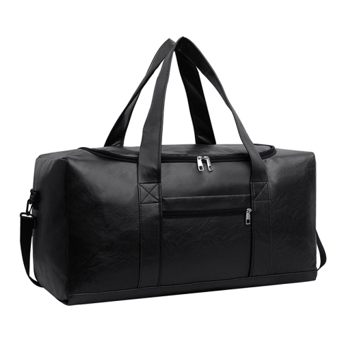 Large-capacity Business Handbag Men's Short Trip Travel Waterproof Leather Luggage Bag, Color: Small Black