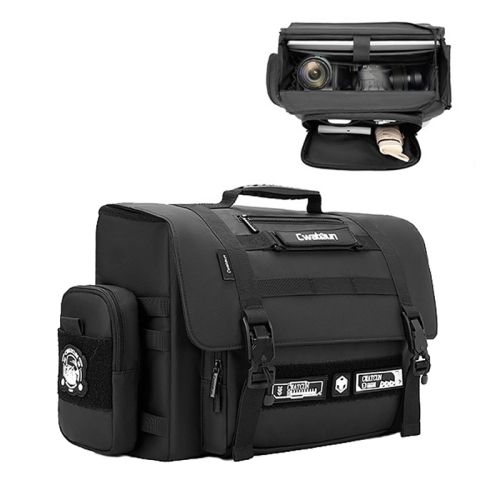 Cwatcun D115 Shoulder Crossbody Waterproof Leather Film DSLR Camera Bag, Color: Black Small