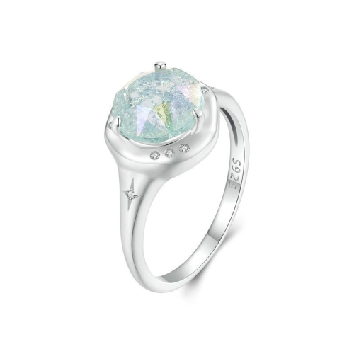 

S925 Sterling Silver Platinum Plated Clear Dreamy Ice Zircon Ring(No.6)