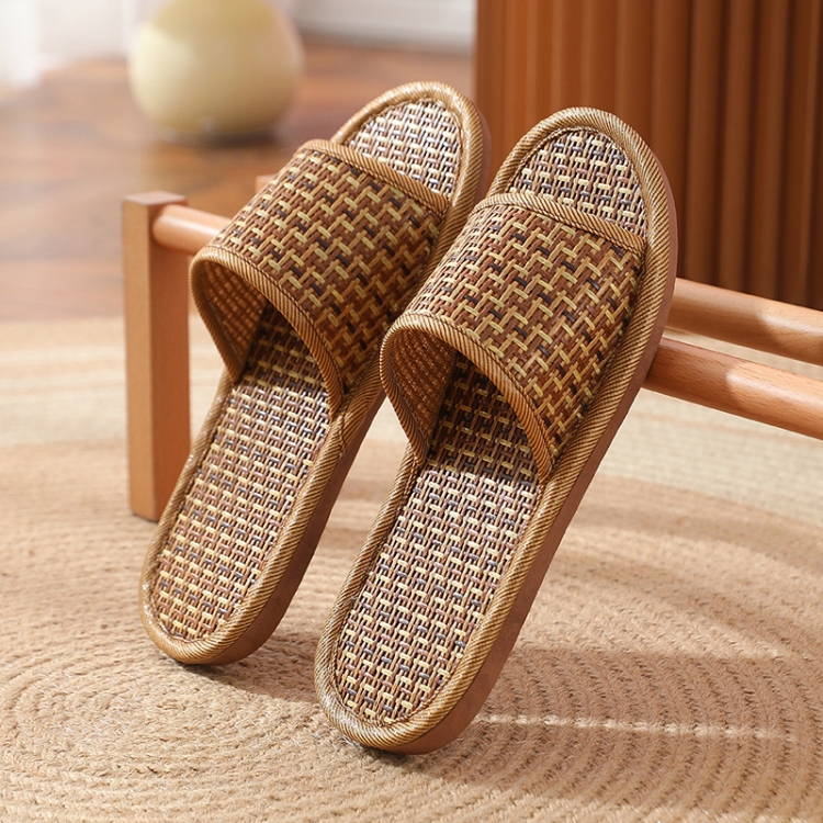 

Linen Slippers Summer Couple Home Indoor Floor Rattan Grass Non-Slip Slippers, Size: 37-38(Yellow Grass)