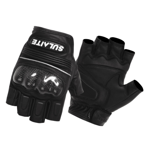 

SULAITE Motorcycle Sheepskin Carbon Fiber Breathable Half-finger Riding Gloves, Size: M(Black)