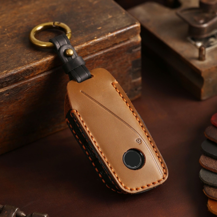 

For 2024 BMW X7 Cowhide Car Key Protection Cover(Brown)