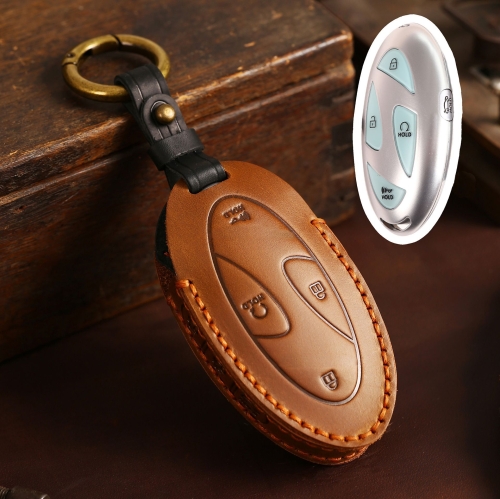 

For Korean Hyundai Hallmo Car Handmade Key Bag, 颜色分类: 5 Keys Brown