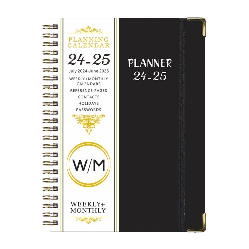 

July 2024-June 2025 A5 English Coil Weekly Work Plan Notebook Calendar(Black)