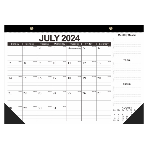 

English Wall Calendar 18 Months Countdown English Desktop Minimalist Desk Calendar, Year: July 2024-December 2025 Black