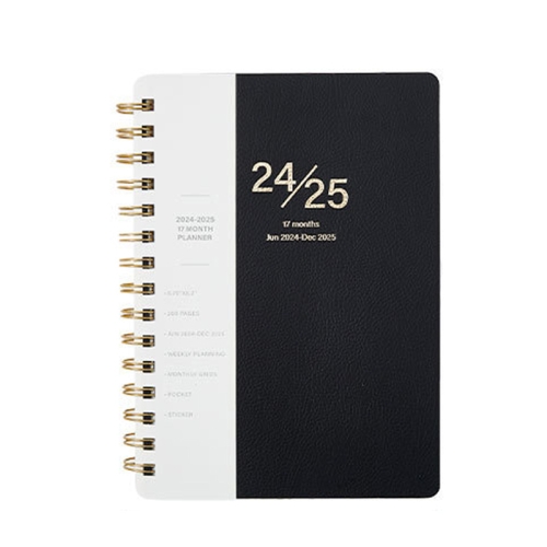 

August 2024 To December 2025 A5 Coil English Notebook with Calendar Planner(Black)