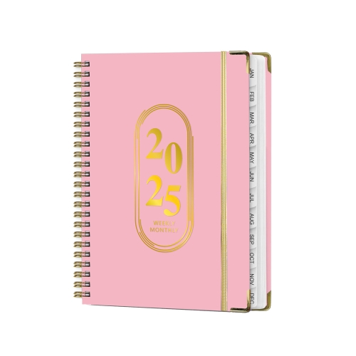 

January-December 2025 English A5 Notebook Schedule Coil Elastic Cord Work Planner(Pink)