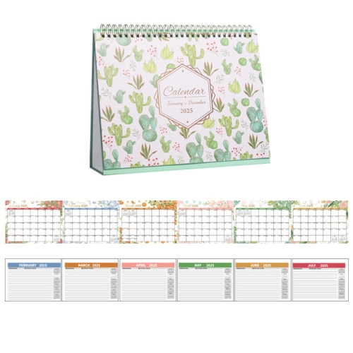 

2025 January-December English Desk Calendar Desktop Annual Memo Ornament Flip Page Notebook, Style: White Bottom Flower