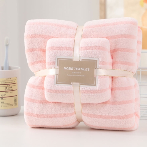 

2pcs /Set Thickened Coral Velvet Bath Towel Beach Towel Soft Absorbent No Linting, Size: 70x140cm+35x75cm(Pink)