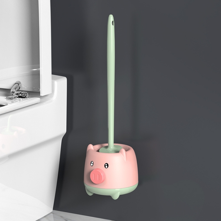 

Cute Cartoon Toilet Brush Bathroom Cornerless Wall Mounted With Base Cleaning Brush(Pink Green)