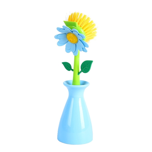 

Flower Shaped Long Handle Pot Brush Kitchen Dishes Brush Sink Stove Cleaning Tool(Blue)