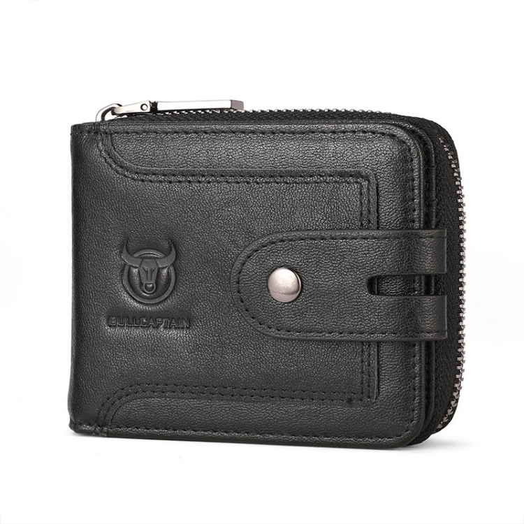 

BULL CAPTAIN 232 RFID Anti-Theft Cowhide Men Zipper Wallet Vintage Business Card Holder(Black)