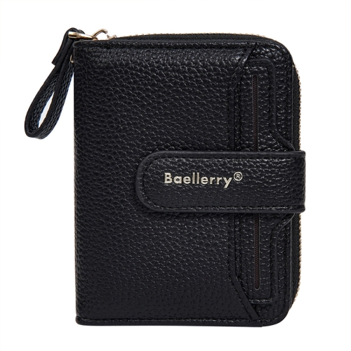 

Baellerry N1915 Lychee Pattern Multi-card Slot Zipper Women Short Wallet(Black)