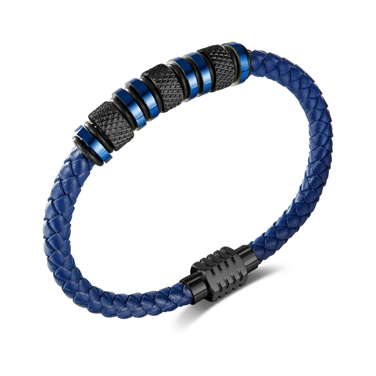 

OPK PH1585 Stainless Steel Magnetic Insert Buckle Bracelet Leather Braided Bracelet(Black)