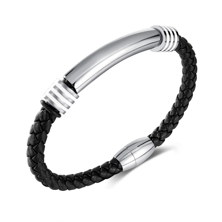 

OPK PH1586 Simple Men Leather Bracelet Stainless Steel Magnetic Insert Buckle Bracelet, Color: Steel Color