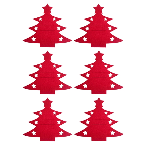 

6pcs /Pack Christmas Decorations Christmas Tree Shape Knife and Fork Sleeve Tableware Bag(Red)