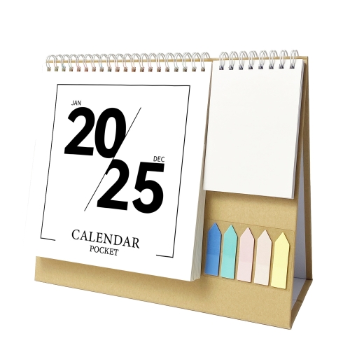 

January 2025 To December 2025 English Desk Calendar With Storage Pocket, Label, Memo(K05)