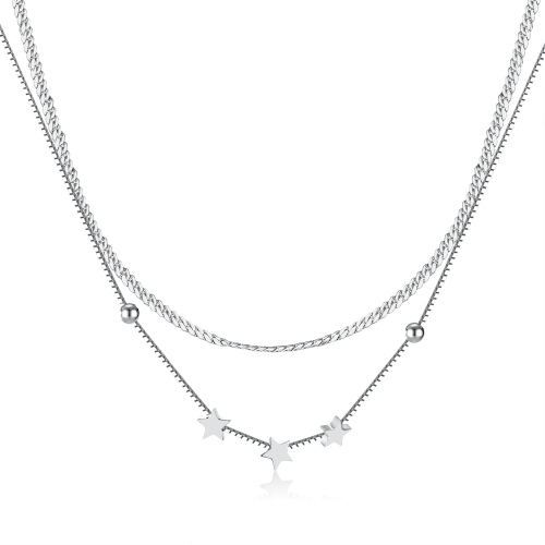 

OPK GX2432 Stainless Steel Double Stacked Pentagram Necklace, Color: Steel Color