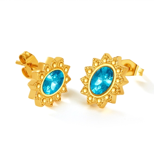 

OPK GE944 1pair Vintage Simple Diamond Earrings Stainless Steel Gold-Plated Earrings(Light Blue Diamond)