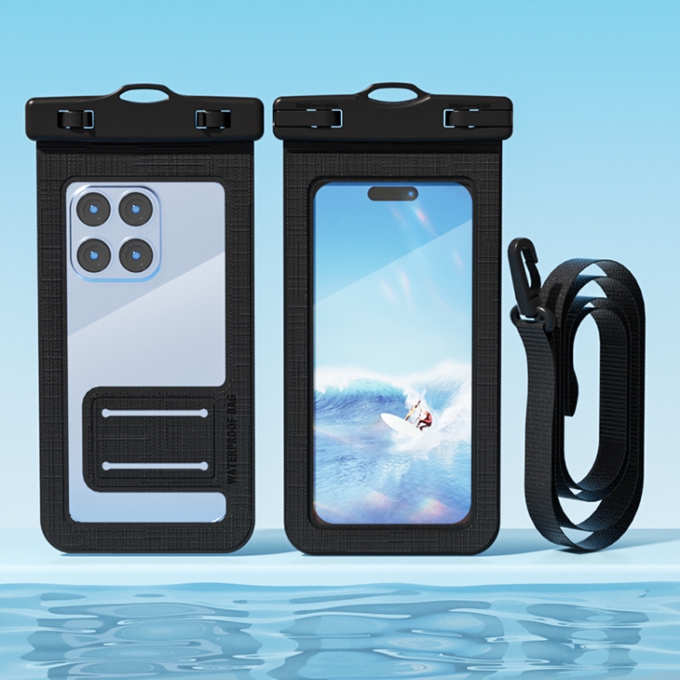 

7.2 Inch Mobile Phone Waterproof Bag with Finger Strap On The Back(Black)