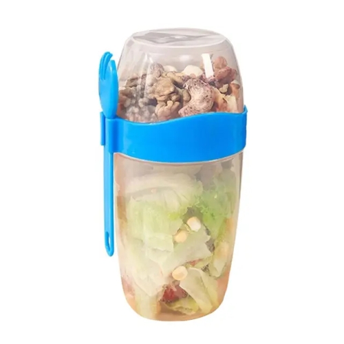 

870ml Portable Salad Cup with Lid and Fork Breakfast Cup Sealed Leak-proof Food Cup(Blue)