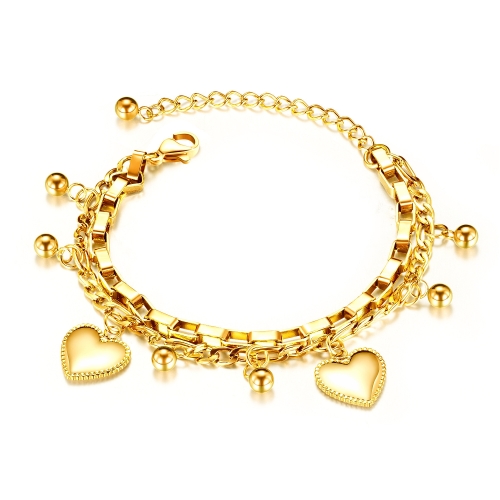 OPK 1038 Multi-layer Stainless Steel Round Bead Love Bracelet, Color: Gold