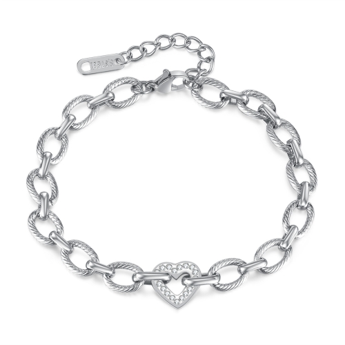 

OPK GS1529 Stainless Steel Heart With Zirconia Bracelet, Color: Steel Color