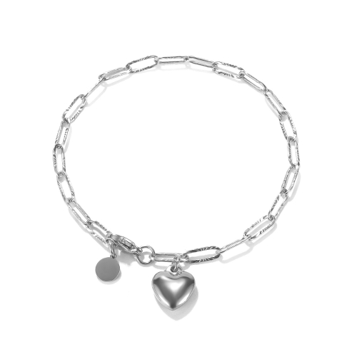 

OPK 1161 Cool Style Peach Heart Round Pendant Stainless Steel Bracelet, Color: Steel Color