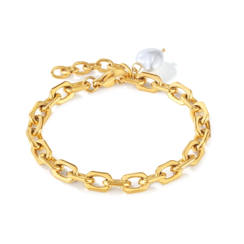 

OPK 1323 Stainless Steel Personalized Simple Heart Pearl Bracelet, Color: Gold