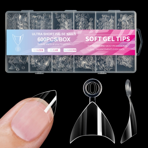 

600pcs /Box Ultra Short False Nail Tips Extension Clear No Scratch Traceless Frosted Manicure Salon, Style: Shape 01