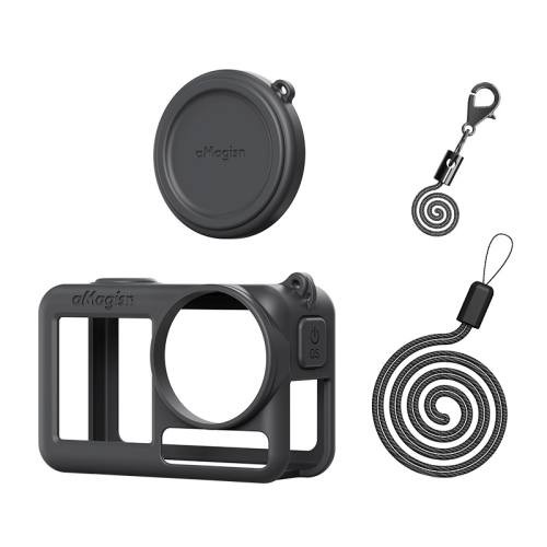 

For DJI Osmo Action 5 Pro aMagisn Silicone Protective Case with Lanyard and Lens Cap(Black)