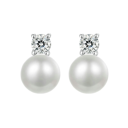 

S925 Sterling Silver Platinum-plated Moissanite Pearl Earrings, Size: 0.1 Carat