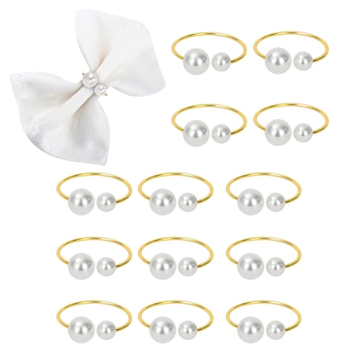 

10pcs /Bag Pearl Napkin Rings Metal Napkin Buckles Christmas Wedding Holiday Party Dinnig Table Decoration(Gold)