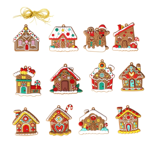 

12pcs /Set House Christmas Decorations Pendants PVC Hanging Christmas Tree Ornaments Scene Arrangement Props