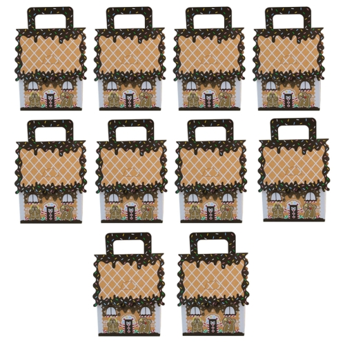 

10pcs Christmas Candy Boxes Kraft Paper Christmas House Handbag Candy Boxes, Style: Large Brown Edge