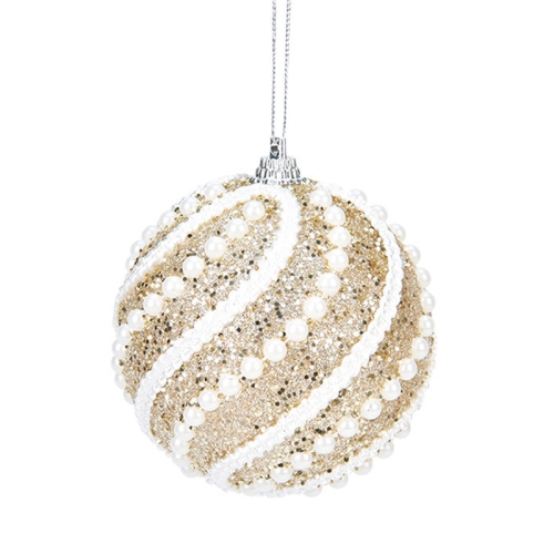 

8cm Christmas Ball Christmas Tree Decoration Sequin Pearl Ball Hanging Ornament(Champagne)