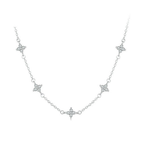 S925 Sterling Silver Platinum-plated Four-leaf Clover Star-shaped Clavicle Necklace(BSN394)